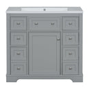 36" Bathroom Vanity with Sink Combo, One Cabinet and Six Drawers, Solid Wood and MDF Board, Grey