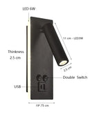 GobekUsa Black Brass LED Wall Lamp with USB Port & Switch - 3W Spotlight for Bedroom