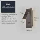 GobekUsa Black Brass LED Wall Lamp with USB Port & Switch - 3W Spotlight for Bedroom