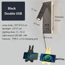 GobekUsa Black Brass LED Wall Lamp with USB Port & Switch - 3W Spotlight for Bedroom