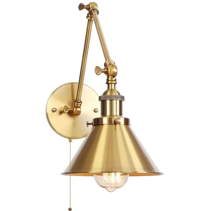GobekUsa Gold Long Arm LED Wall Sconce with Pull Chain Switch