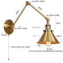 GobekUsa Gold Long Arm LED Wall Sconce with Pull Chain Switch