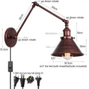 GobekUsa Gold Long Arm LED Wall Sconce with Pull Chain Switch