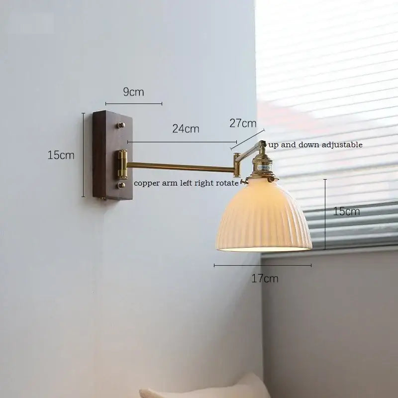 GobekUsa Copper Arm LED Wall Sconce Switch Light, Adjustable Lampshade, Pull Chain, Beside Lamp, photo 10 of 23
