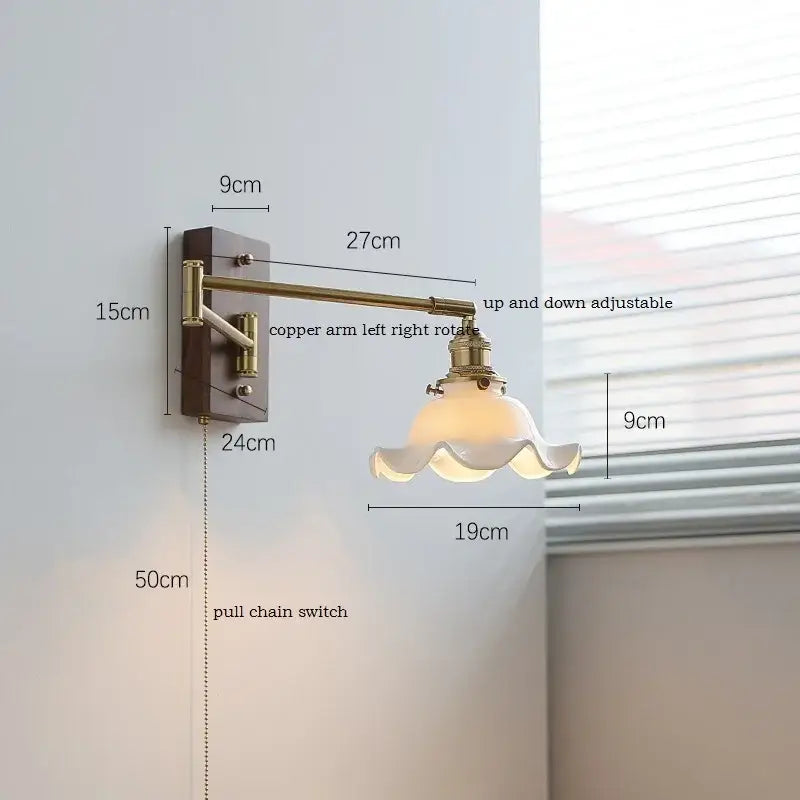 GobekUsa Copper Arm LED Wall Sconce Switch Light, Adjustable Lampshade, Pull Chain, Beside Lamp, photo 15 of 23