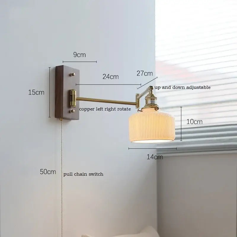 GobekUsa Copper Arm LED Wall Sconce Switch Light, Adjustable Lampshade, Pull Chain, Beside Lamp, photo 12 of 23