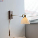 GobekUsa Copper Arm LED Wall Sconce Switch Light, Adjustable Lampshade, Pull Chain, Beside Lamp