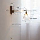 GobekUsa Copper Arm LED Wall Sconce Switch Light, Adjustable Lampshade, Pull Chain, Beside Lamp