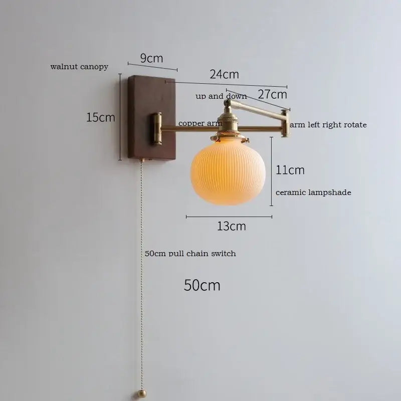 GobekUsa Copper Arm LED Wall Sconce Switch Light, Adjustable Lampshade, Pull Chain, Beside Lamp, photo 20 of 23