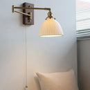 GobekUsa Copper Arm LED Wall Sconce Switch Light, Adjustable Lampshade, Pull Chain, Beside Lamp