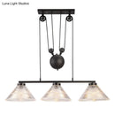 GobekUsa Adjustable Pulley Industrial Cone Pendant with Prismatic Glass - Black, 2/3-Light Island Lamp