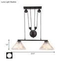 GobekUsa Adjustable Pulley Industrial Cone Pendant with Prismatic Glass - Black, 2/3-Light Island Lamp