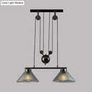 GobekUsa Adjustable Pulley Industrial Cone Pendant with Prismatic Glass - Black, 2/3-Light Island Lamp