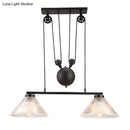 GobekUsa Adjustable Pulley Industrial Cone Pendant with Prismatic Glass - Black, 2/3-Light Island Lamp
