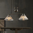 GobekUsa Adjustable Pulley Industrial Cone Pendant with Prismatic Glass - Black, 2/3-Light Island Lamp