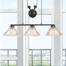 GobekUsa Adjustable Pulley Industrial Cone Pendant with Prismatic Glass - Black, 2/3-Light Island Lamp