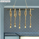 GobekUsa Adjustable Rope Exposed Island Light - Retro Industrial 5/6-Light - Beige/Light Yellow