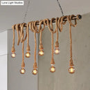 GobekUsa Adjustable Rope Exposed Island Light - Retro Industrial 5/6-Light - Beige/Light Yellow