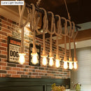 GobekUsa Adjustable Rope Exposed Island Light - Retro Industrial 5/6-Light - Beige/Light Yellow
