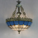 GobekUsa Adjustable Stained Glass Ceiling Pendant - Mediterranean Bowl Drop Light with Metal Chain - White/Clear