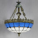 GobekUsa Adjustable Stained Glass Ceiling Pendant - Mediterranean Bowl Drop Light with Metal Chain - White/Clear