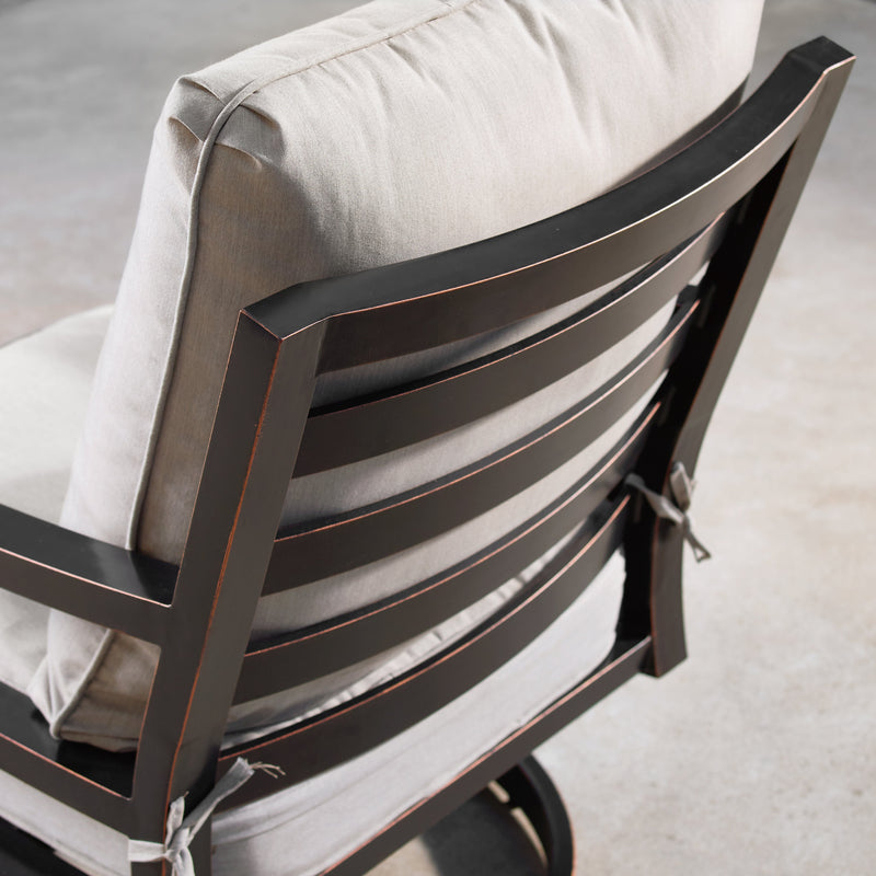Aluminum 34-in Round Patio Fire Table Set with Swivel Rocking Chairs