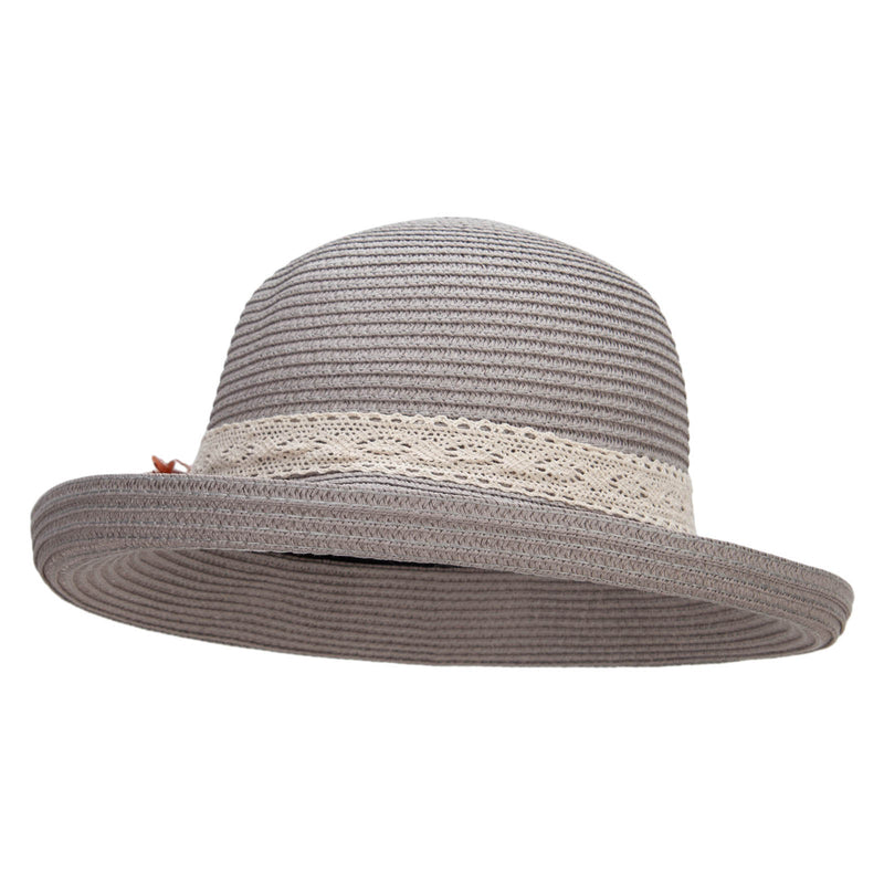 Women's Toyo Braid large sik flower accent Kettle Brim Hat