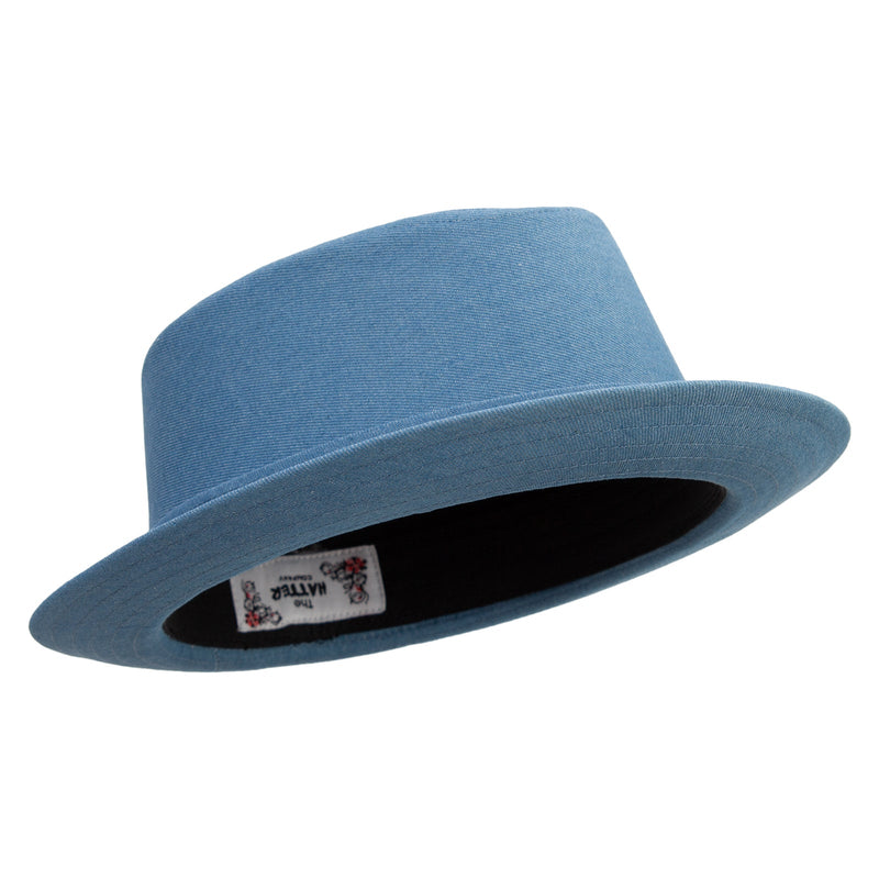 Wash Denim Wide Upbrim Porkpie Fedora