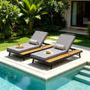 Black Iron + Teak Finish Chaise Lounge Set