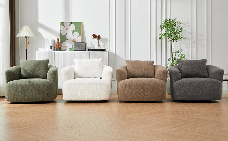 360° Swivel Barrel Sofa Chair with Throw Pillow, Chenille Upholstered Accent Chair, Beige, 38.2'