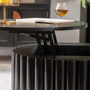 Round Coffee Table With Lift Handcrafted Relief