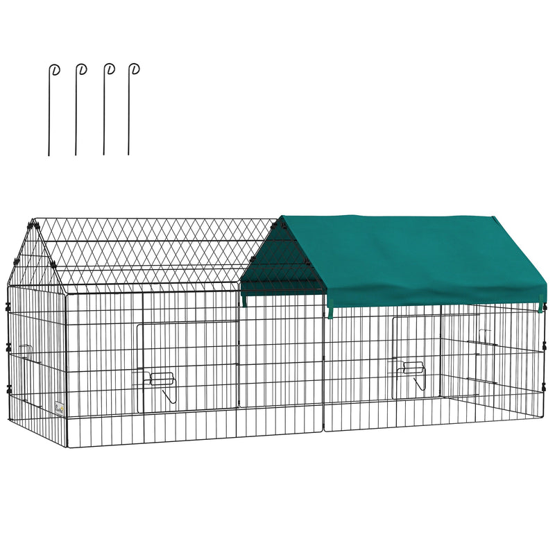 73" Small Animal Playpen, Pet Playpen Yard Fence for Rabbits, Chicken, Chinchillas with Roof for Indoor & Outdoor, Green