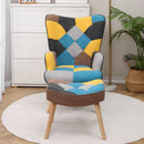 Accent Chair with Ottoman, Living Room Chair and Ottoman Set, Comfy Side Armchair for Bedroom, Creative Splicing Cloth Surface