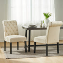 Dining Rolltop Chairs (Set of 2), Upholstered Armless Chair With Wood Leg - Ivory by HouseOfZazla