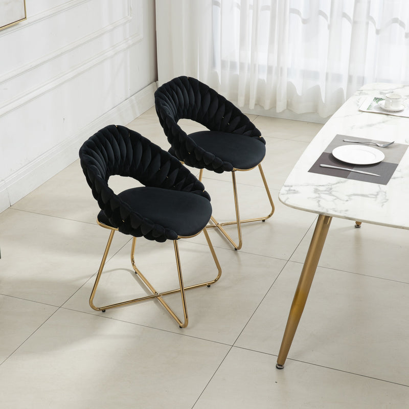 Accent Chairs Set of 2, Velvet Side Chairs with Gold Legs, Mid-Century Upholstered Dining Chairs for Living Room, Kitchen, Bedroom, Beauty Room