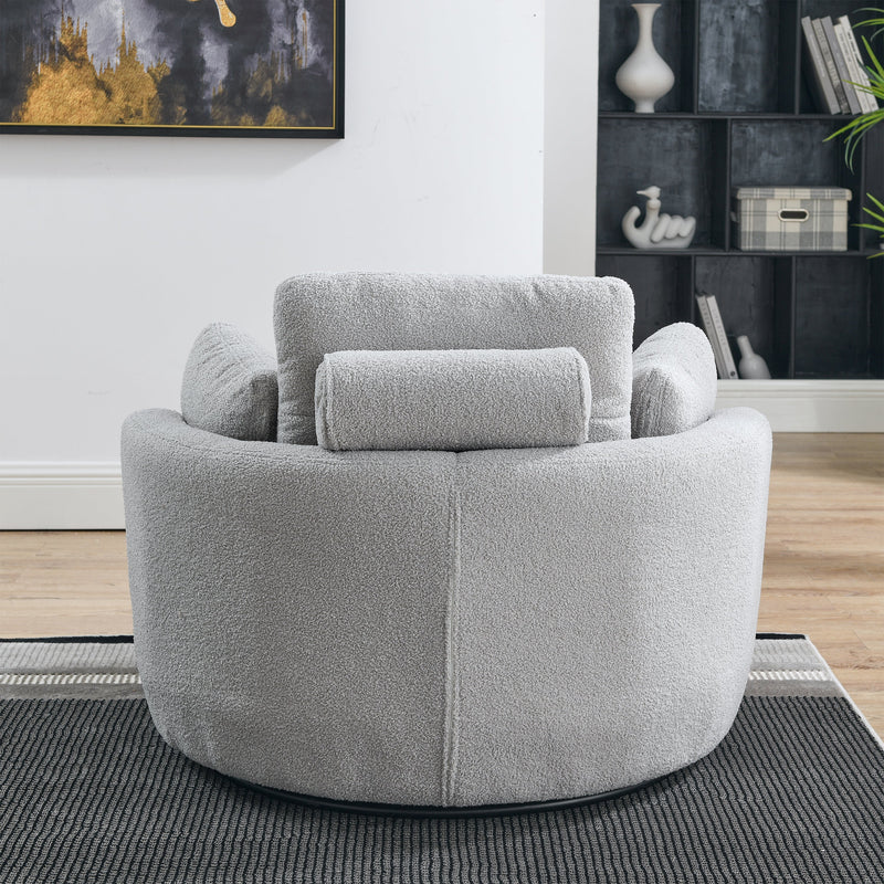 39" W Oversized Swivel Chair with moon storage ottoman for Living Room, Modern Accent Round Loveseat Circle Swivel Barrel Chairs for Bedroom Cuddle Sofa Chair Lounger Armchair, 4 Pillows, Teddy Fabric
