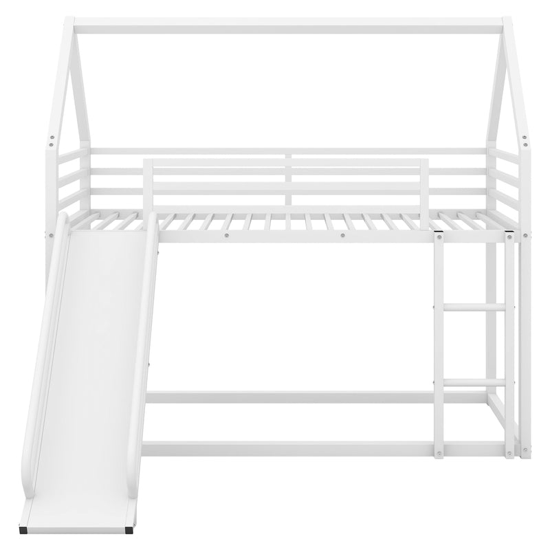 Walker Edison | Twin over Twin House Bunk Bed with Ladder and Slide