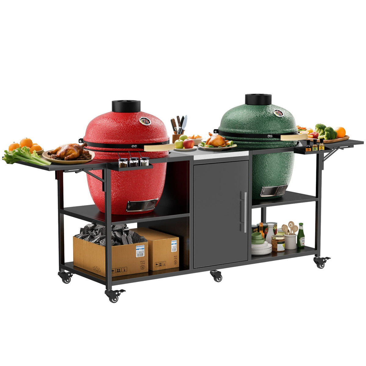 Outdoor Grill Cart For 2 Big Egg - Black / Silver, photo 9 of 12