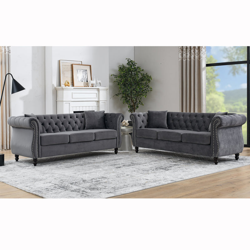 3-seater + 3-seater Combination sofa.Grey Velvet