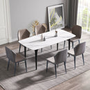 70.87" Modern Artificial Stone Curved Black Metal Leg Dining Table, Can Accommodate 6-8 People - White / Black by Unique Piece Furniture