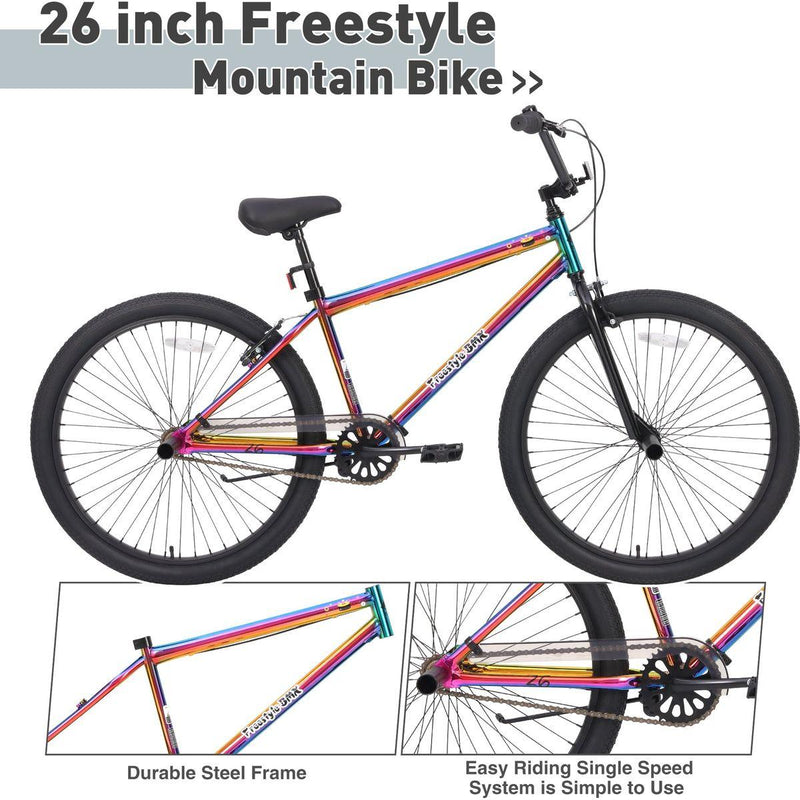 Freestyle Kids Bike Double Disc Brakes 26 Inch Single Speed  Children's Bicycle for Boys Girls Age 12+ Years