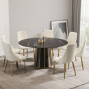 Modern Artificial Stone Round Metal Iron Base Dining Table, Can Accommodate 8 People, (Not Including Chairs) - Black by HouseOfZazla