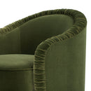Serena 31.5" Ruched Barrel Back Accent Arm Chair with Bullion Fringe, Olive
