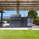 6 Burner 85, 000 Btu Outdoor Kitchen Island Grill With Wine Cooler Refrigerator, Rotisserie Kit, Granite Countertops & Sink - Black by HouseOfZazla