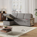 85.8" Pull Out Sleeper Sofa L-Shaped Couch Convertible Sofa Bed with Storage Chaise And Storage Racks,With USB Port And T-pyce Port