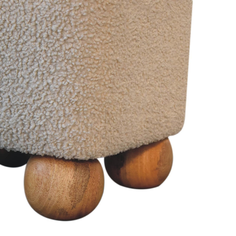 Walker Edison | Boucle Minimalist Footstool with Ball Wood Leg