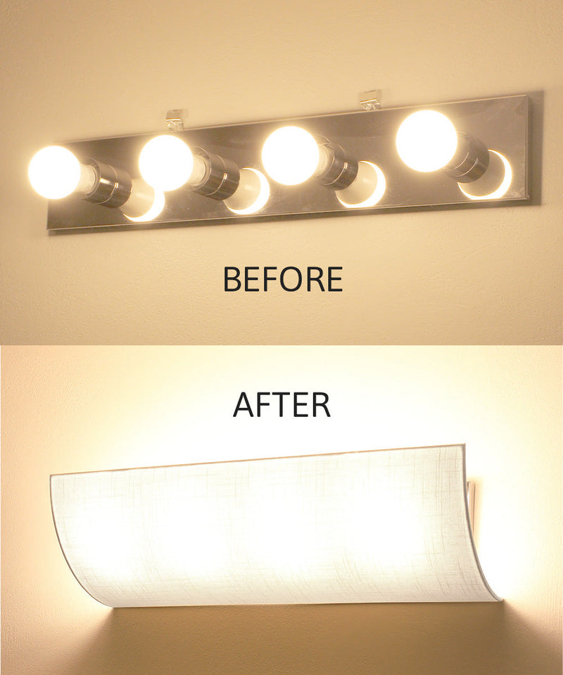 Moderne Vanity Light Cover Conversion Kit, 20"W White Textured Fabric Shade - DIY Upgrades Hollywood Lights (No Wiring)