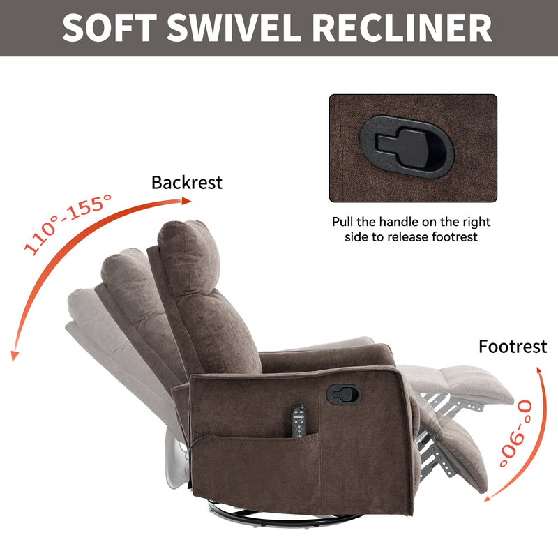 Heat Massage Manual Recliner Chair with Rocker and Swivel in Fabric, photo 7 of 10