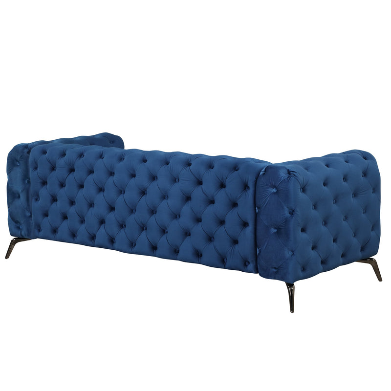 85.5" Velvet Upholstered Sofa with Sturdy Metal Legs, Modern Sofa Couch with Button Tufted Back, 3 Seater Sofa Couch for Living Room, Apartment, Home Office, Blue