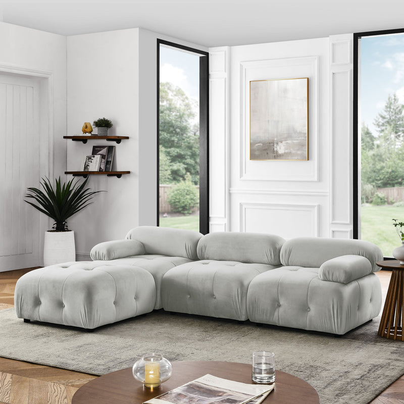 Walker Edison - Modular Sectional Sofa, Button Tufted Designed and DIY Combination,L Shaped Couch with Reversible Ottoman, Grey Velvet